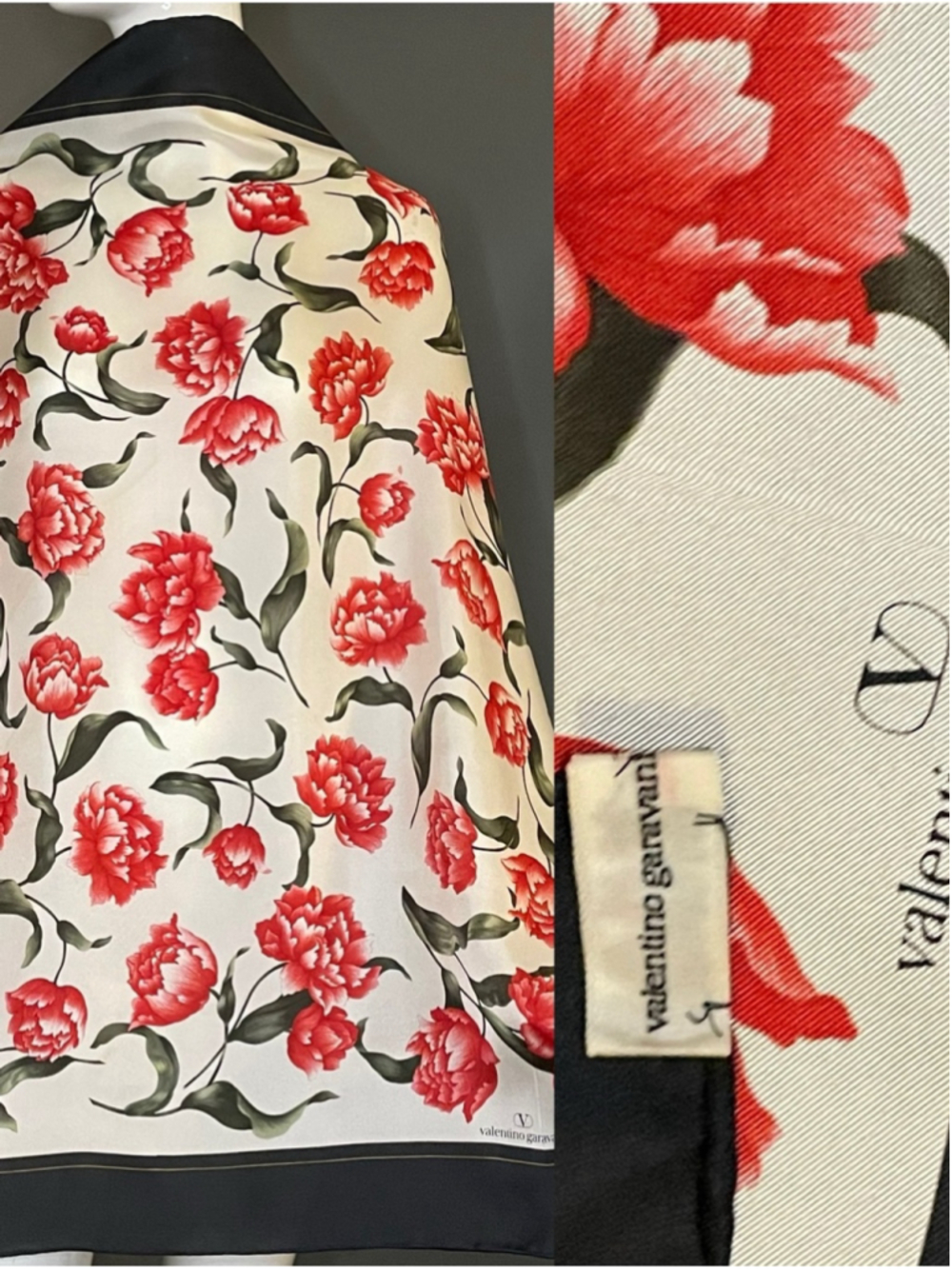 Lovely Valentino Garavani Silk Scarf Csbbage Florals 34 In Sq Excellent Cond